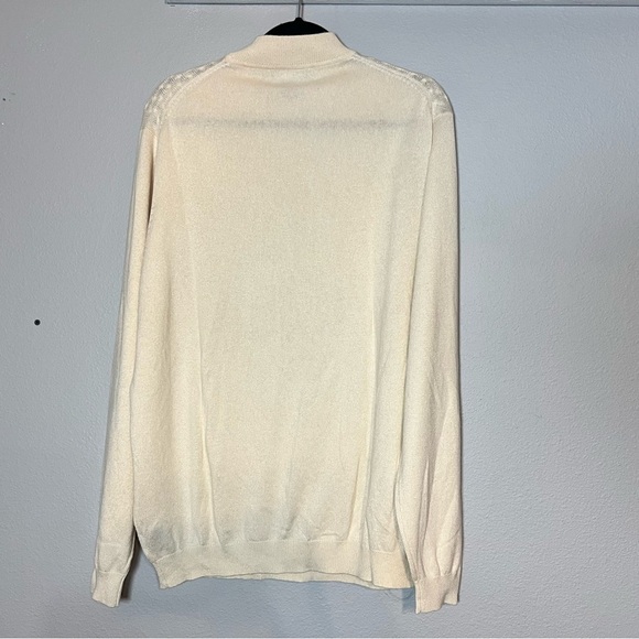 Cream Textured Mockneck Knit Sweater Ivory Beige Silk Cashmere Blend XL Mens - Picture 4 of 8